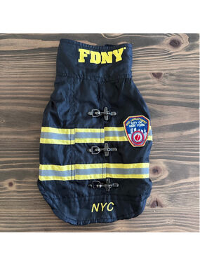 Dog NYC Firefighter Vest XS Black Yellow Reflective Pet Coat